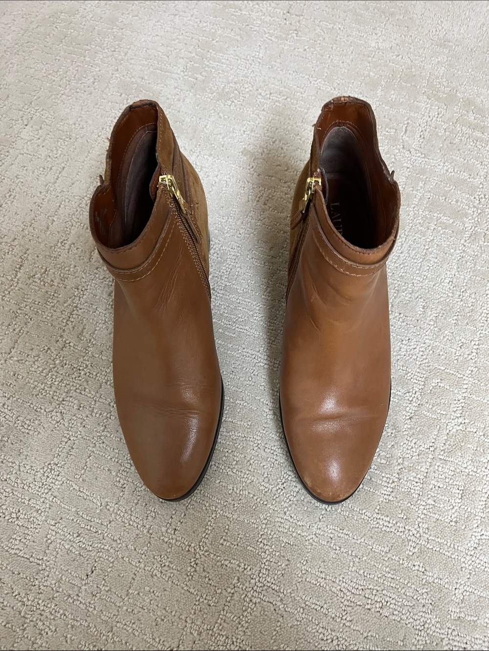 Ralph Lauren Brown Leather Ankle Booties with Side Zipper women’s size 9B